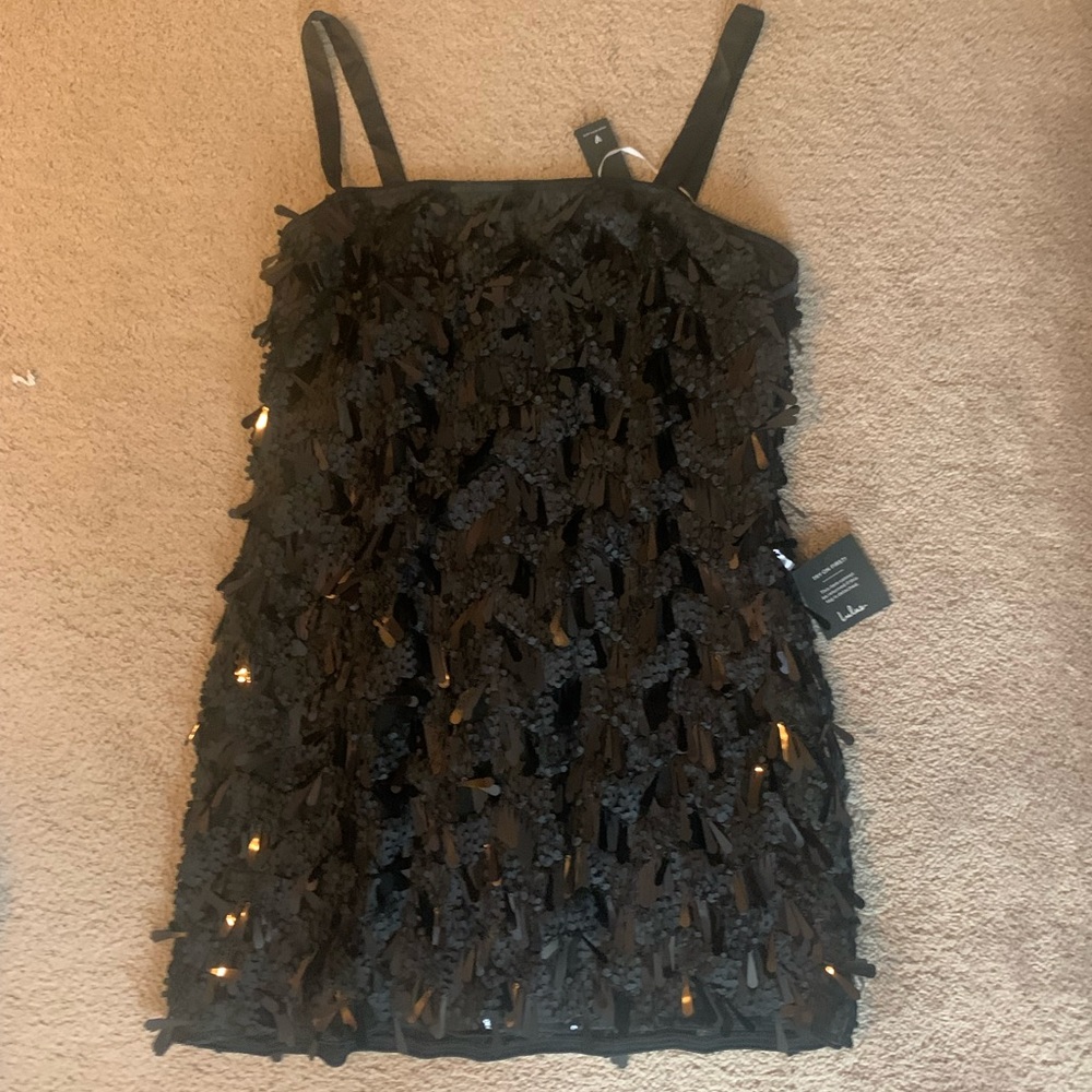 Black Lulus sequin fringe dress. Size XL, never worn wrong size. Originally $70.